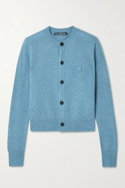 Shop Acne Studios Appliquéd Wool Cardigan In Light Blue
