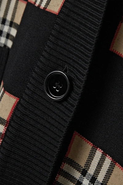 Shop Burberry Checked Intarsia Wool-blend Cardigan In Black