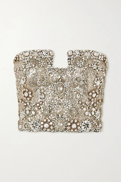 Shop Alexander Mcqueen Crystal-embellished Sequined Silk-crepe Bustier Top In Black