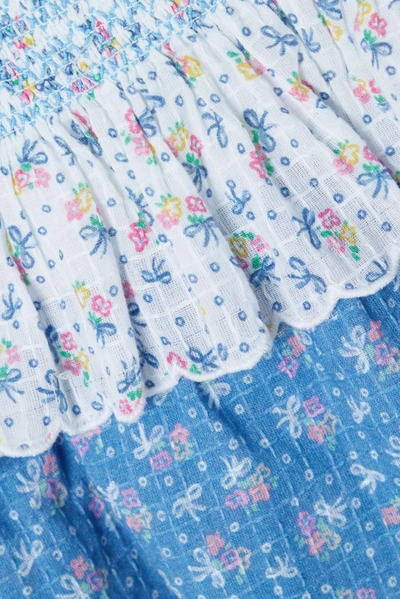 LOVESHACKFANCY SHAW OFF-THE-SHOULDER TIERED SHIRRED FLORAL-PRINT COTTON-VOILE MINI DRESS 
