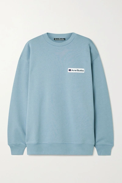 Shop Acne Studios Appliquéd Cotton-jersey Sweatshirt In Light Blue