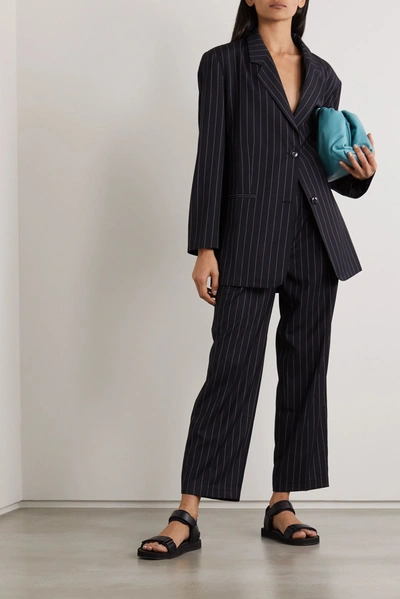 Shop The Frankie Shop Pernille Oversized Striped Woven Blazer In Navy