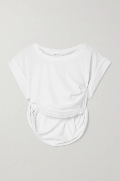 Shop The Line By K Joseph Cropped Gathered Cotton-blend Jersey T-shirt In White