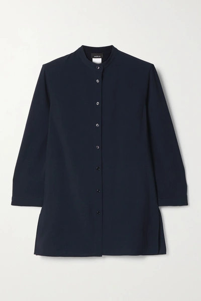 Shop Akris Wool-crepe Blouse In Midnight Blue