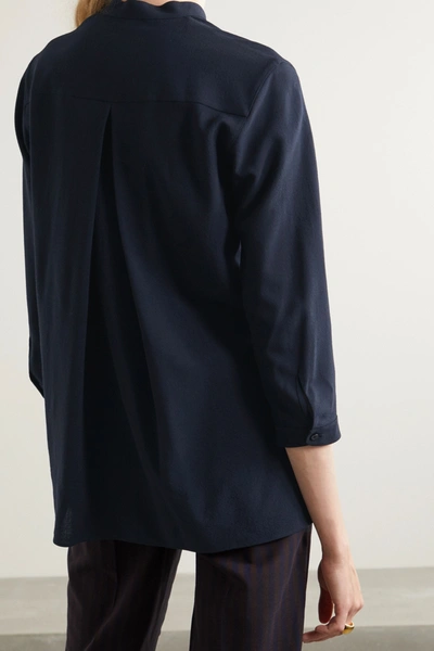 Shop Akris Wool-crepe Blouse In Midnight Blue
