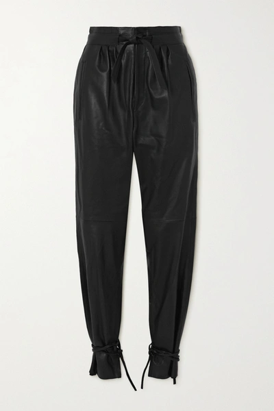 Shop Isabel Marant Duardo Tie-detailed Leather Tapered Pants In Black