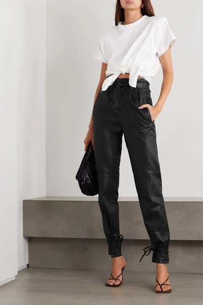 Shop Isabel Marant Duardo Tie-detailed Leather Tapered Pants In Black
