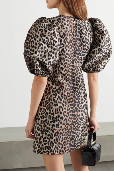 Shop Ganni Leopard-jacquard Mini Dress In Leopard Print