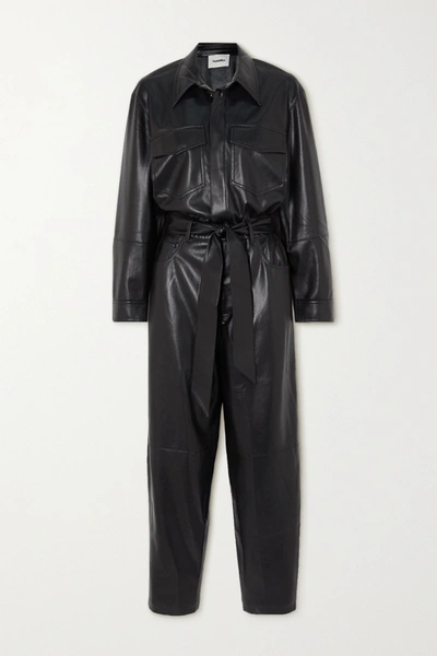 Shop Nanushka Ashton Belted Vegan Leather Jumpsuit In Black