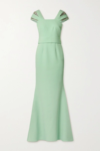 Shop Safiyaa Abigail Crystal-embellished Crepe Gown In Mint