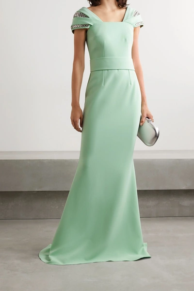 Shop Safiyaa Abigail Crystal-embellished Crepe Gown In Mint