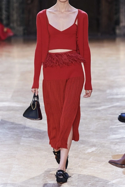 Shop Altuzarra Dean Pleated Stretch-knit Midi Skirt In Red