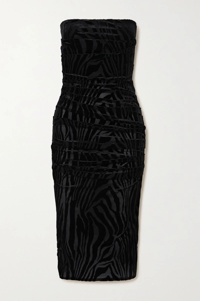 Shop Alex Perry Codie Ruched Devoré-velvet Mini Dress In Black