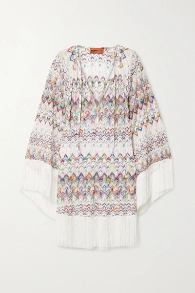 Shop Missoni Mare Fringed Metallic Crochet-knit Kaftan In White