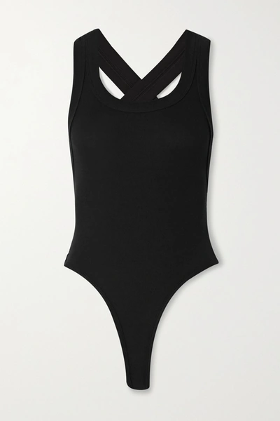 Shop The Line By K Suki Ribbed Stretch-jersey Thong Bodysuit In Black