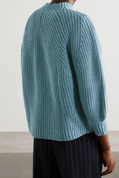 Shop Apiece Apart Nueva Merel Ribbed Cotton And Cashmere-blend Sweater In Blue