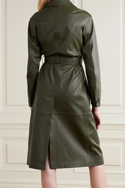 Shop Ferragamo Paneled Leather Trench Coat In Army Green