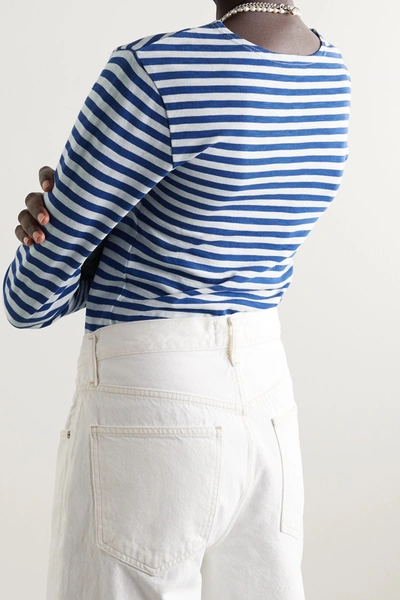 Shop Denimist Striped Cotton-piqué Top In White