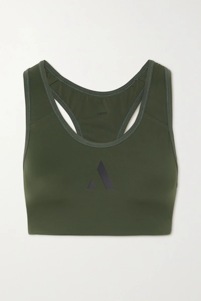 Shop Aarmy Chelsea Printed Stretch Sports Bra In Green