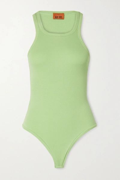 Shop Alix Nyc Austin Ribbed Stretch-modal Jersey Thong Bodysuit In Light Green