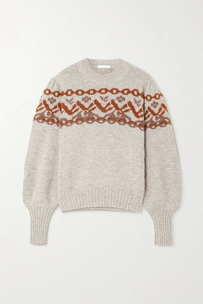 Shop Chloé Fair Isle Alpaca-blend Sweater In Gray