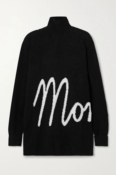 Shop Moncler Oversized Intarsia Knitted Turtleneck Sweater In Black