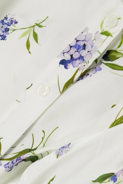 Shop Les Rêveries Elizabeth Ruched Ruffled Floral-print Cotton-poplin Shirt In White