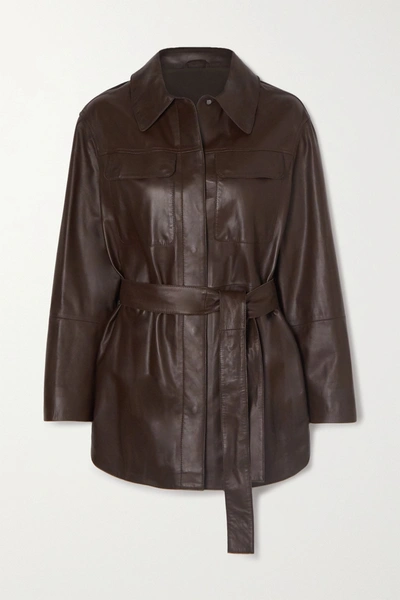 Shop Brunello Cucinelli Belted Leather Shirt In Brown