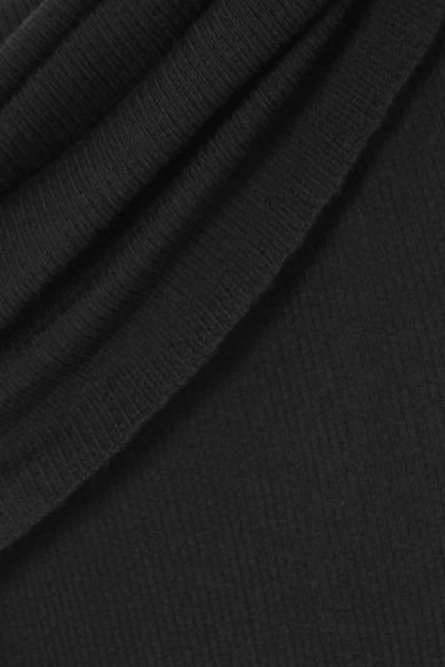 Shop Rick Owens One-shoulder Draped Ribbed Wool Dress In Black