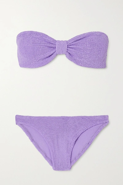 Shop Hunza G Net Sustain Jean Seersucker Bandeau Bikini In Lilac