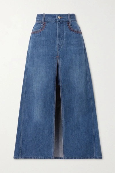 Shop Chloé Layered Denim Maxi Skirt In Dark Denim