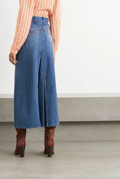 Shop Chloé Layered Denim Maxi Skirt In Dark Denim