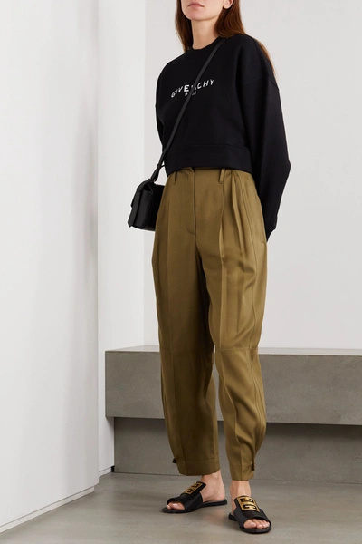 Shop Givenchy Woven Tapered Pants In Army Green