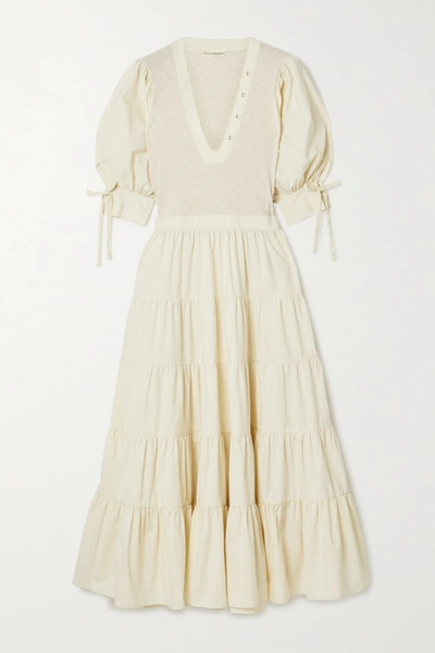 Shop Ulla Johnson Wilda Tiered Cotton-poplin And Jersey Midi Dress In Ecru