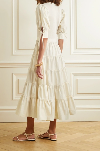 Shop Ulla Johnson Wilda Tiered Cotton-poplin And Jersey Midi Dress In Ecru