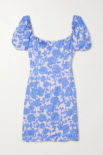 Shop De La Vali Koko Floral-print Satin-jacquard Mini Dress In Blue