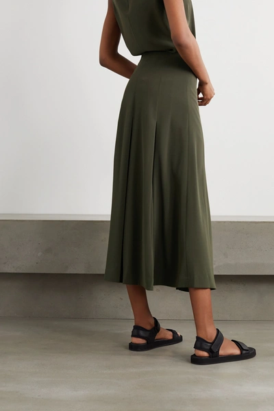 Shop Co Pleated Crepe Midi Skirt In Dark Green