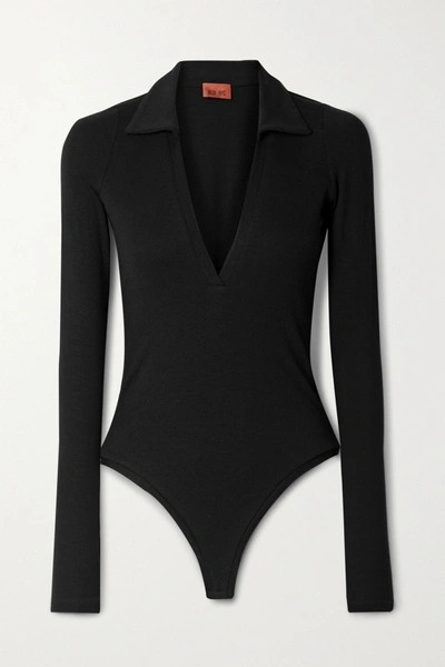 Shop Alix Nyc Monterey Ribbed Stretch-modal Jersey Thong Bodysuit In Black