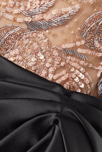 Shop Marchesa Embellished Metallic Tulle And Gathered Satin Gown In Rose Gold