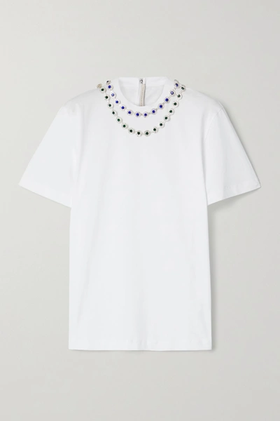 Shop Christopher Kane Crystal-embellished Cotton-jersey T-shirt In White