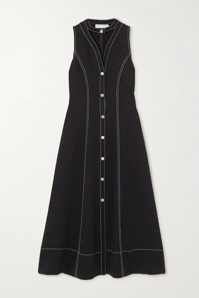 Shop Proenza Schouler White Label Topstitched Cutout Piqué Midi Dress In Black