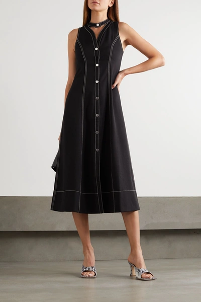 Shop Proenza Schouler White Label Topstitched Cutout Piqué Midi Dress In Black