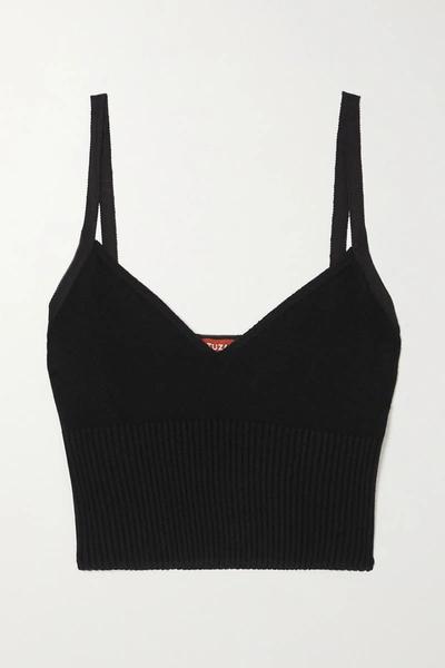 Shop Altuzarra Ada Cropped Ribbed Stretch-knit Top In Black