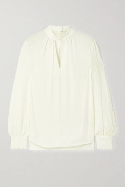Shop Theory Cutout Silk Crepe De Chine Blouse In Ivory