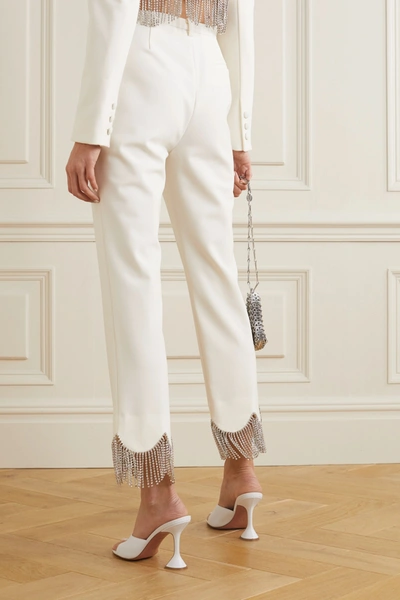 Shop Area Crystal-embellished Crepe Straight-leg Pants In Ivory