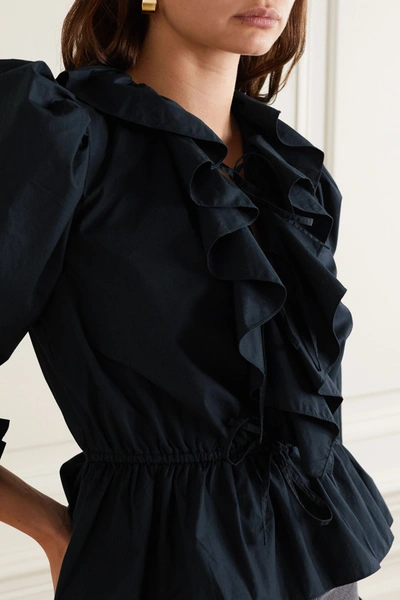 Shop Ulla Johnson Kalila Tie-detailed Ruffled Cotton-poplin Blouse In Black