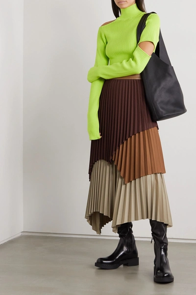 Shop Andersson Bell Jessica Embellished Cutout Neon Cable-knit Turtleneck Sweater In Green