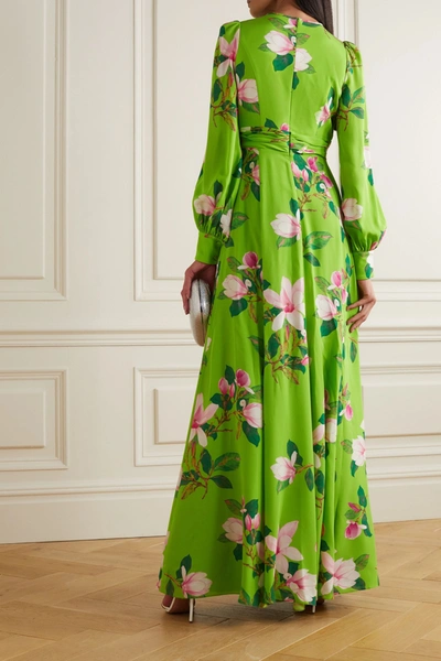 Shop Andrew Gn Floral-print Silk-crepe Gown In Green