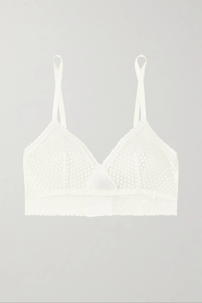 Shop Else Bella Satin-trimmed Stretch-lace Soft-cup Bra In Ivory