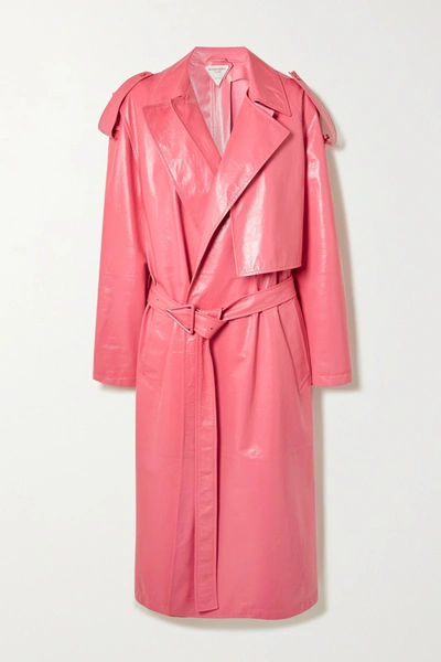 Shop Bottega Veneta Crinkled Glossed-leather Trench Coat In Pink